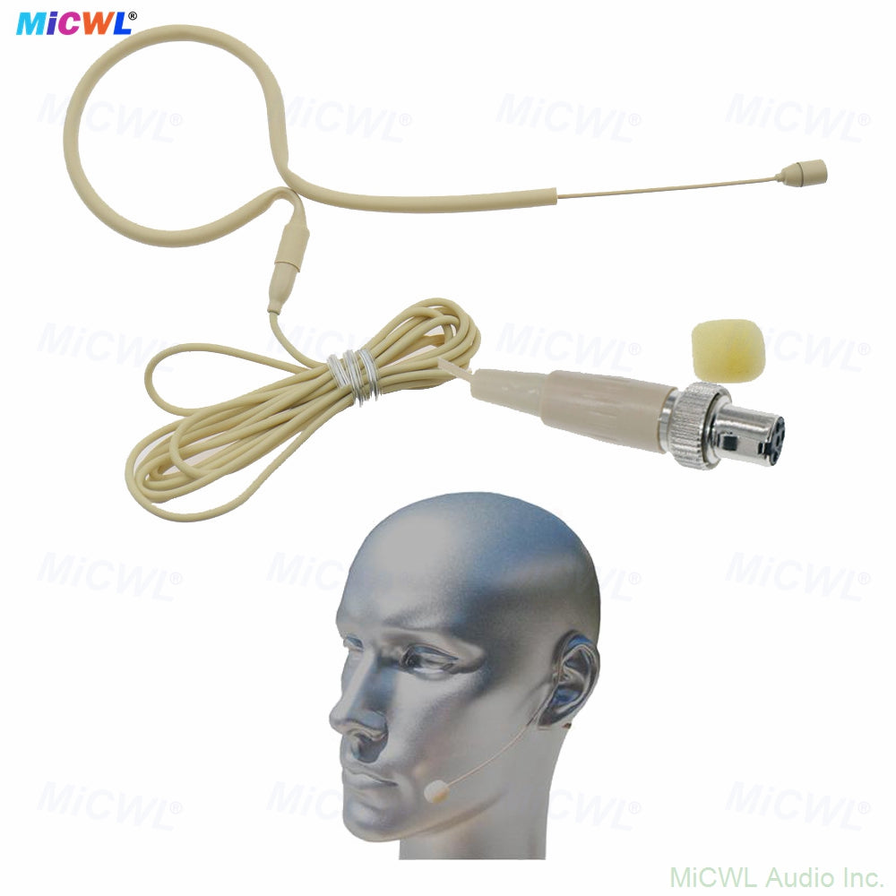 MiCWL HM200 Beige Single Ear‑Hook Headset Microphone for MIPRO Wireless Bodypack Transmitter – Mini TA4F 4‑Pin Lock