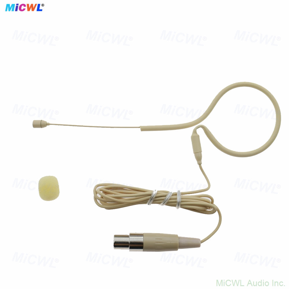 MiCWL HM200 Beige Single Ear‑Hook Headset Microphone for Shure Wireless Bodypack Transmitter – Mini TA4F 4‑Pin