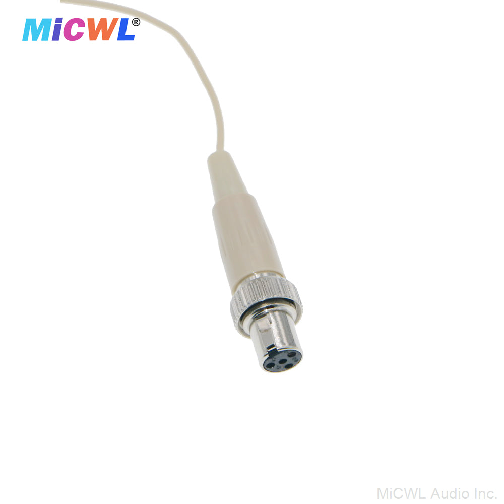 MiCWL HM200 Beige Single Ear‑Hook Headset Microphone for MIPRO Wireless Bodypack Transmitter – Mini TA4F 4‑Pin Lock