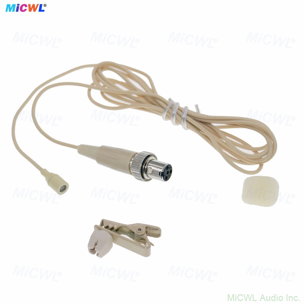 MiCWL L320 Omnidirectional Lavalier Microphone for MiPro Bodypack – TA4F 4-Pin Lock, Beige Lapel Mic with Windscreen