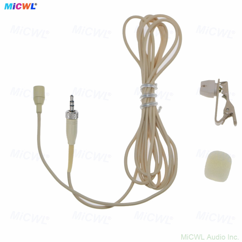 MiCWL L320 Omnidirectional Lavalier Microphone for Sennheiser Bodypack – 3.5mm Locking, Beige Lapel Mic with Windscreen