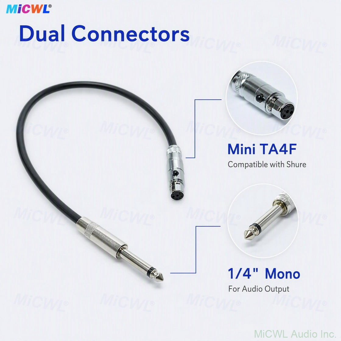 Premium Guitar Cable For Shure Mini TA4F to 1/4" Connector WA302