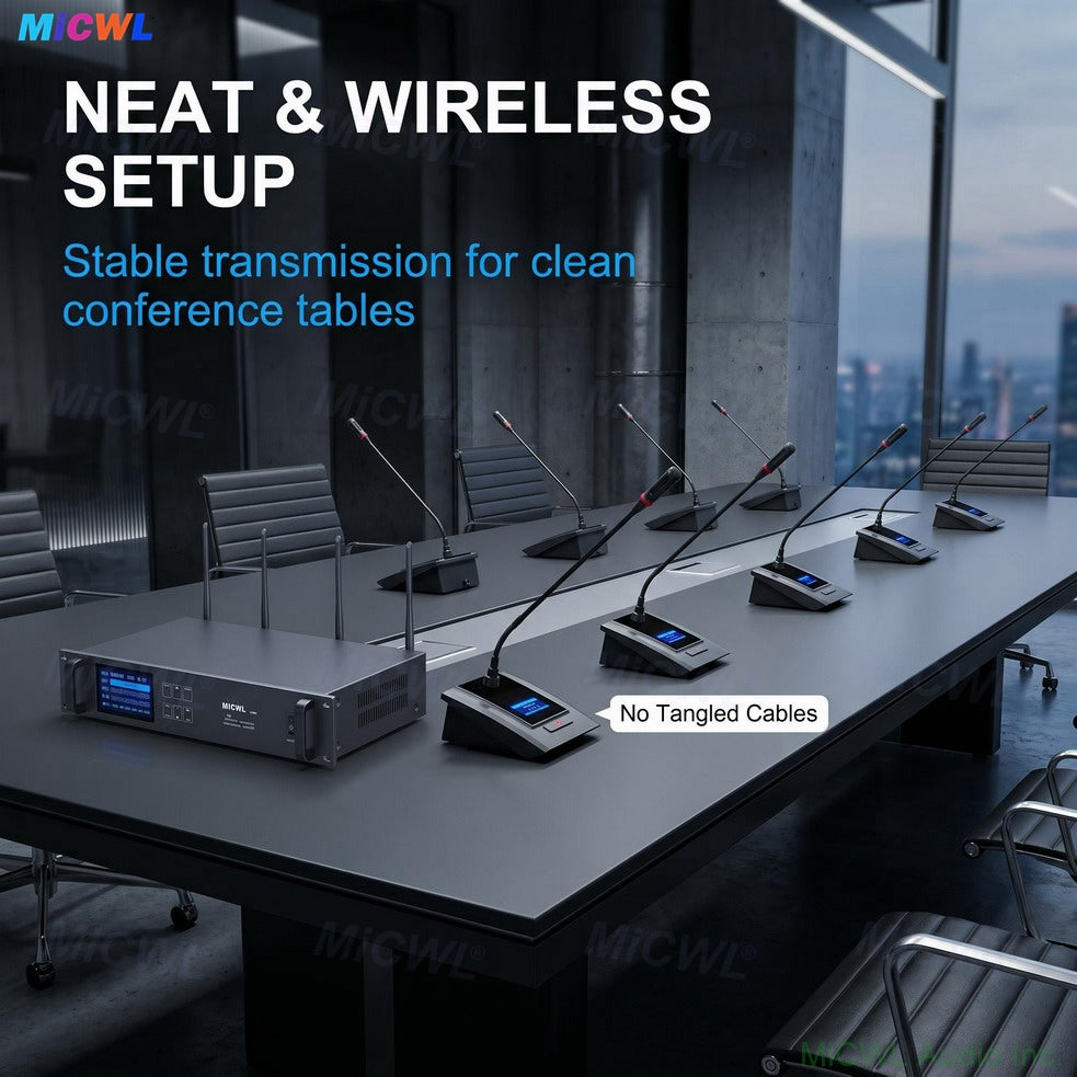 MiCWL A116 Digital Wireless Conference System with 20 Gooseneck Mics – Expandable to 300 for Government Boardroom Classroom