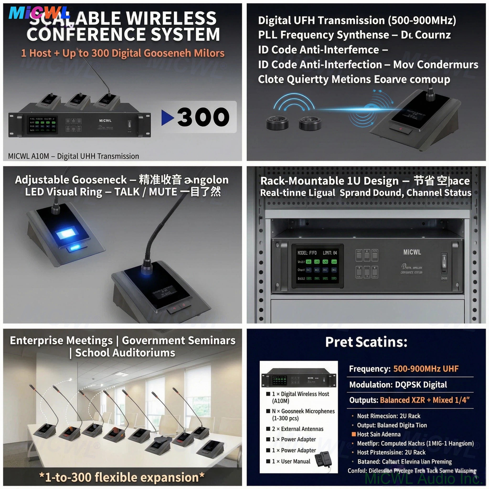 Pro A10M-A116 Digital Wireless Conference System with 12 Gooseneck Microphone For Government Boardroom Classroom Can Expandable to 300Pcs