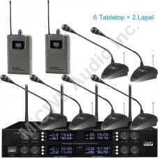 MICWL KD3880 400 Channel 6 Gooseneck Desktop 2 Lapel Wireless Conference Meeting Microphone System