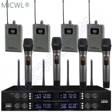 MICWL 400 Channel 4 Handheld 4 Lavalier Beltpack Wireless DJ Karaoke Microphone System