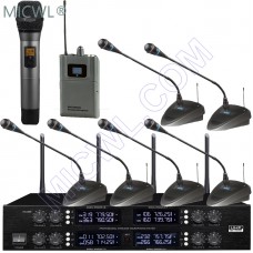 MICWL Professional UHF 8x50 Channel Wireless Conference Microphone System 6 Gooseneck + 1 Handheld 1 Beltpack