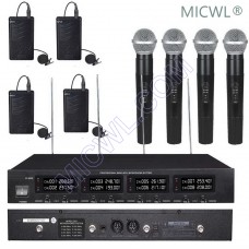 MICWL VHF fixed-frequency Pro 4 Handheld 4 Lavalier DJ Karaoke Sing Wireless Microphones System