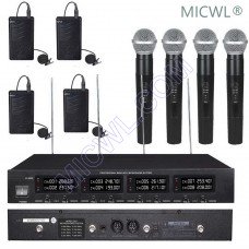 MICWL Professional 4 Handheld 4 Lavalier DJ Karaoke Sing Wireless Microphones System UHF fixed-frequency 