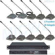 MICWL 48 Desktop Digital Wired Conference Microphones System 2 President 46 Delegate Unit A350-A04