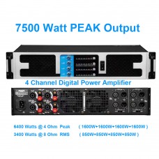 Pro 4 Channel Digital Power Amplifier 6400 Watt Microphones Speaker AMP PreAMPs 4x800W at 8Ohm X8400 Black