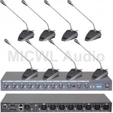 MICWL R2820 8 Channel 48V Phantom Sound Mixer and T515 Wired Desk Tabletop Gooseneck Conference 8 Microphone System