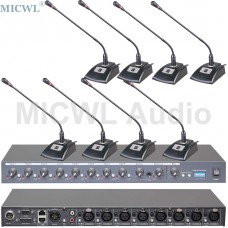 MICWL T510 8Pcs Wired Desk Tabletop Gooseneck Conference Microphone System and R2820 8 Channel 48V Phantom Sound Mixer