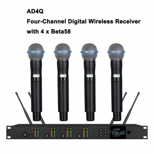 Pro AD4Q 4-Channel Digital Wireless Microphone System Super-Cardioid Beta58  Handheld For Stage DJ Karaoke