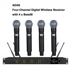 Pro AD4Q 4-Channel Digital Wireless Microphone System Super-Cardioid Beta58 Handheld For Stage DJ Karaoke