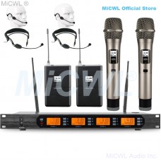 MICWL D400 2 Handheld 2 ME3 Headset Audio Wireless Microphone System Stage Performance Yellow LED light