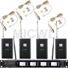 MICWL D400 Audio UHF Wireless Microphone System 4 Beige Lavalier Lapel Mic 400 Channel frequency adjustment