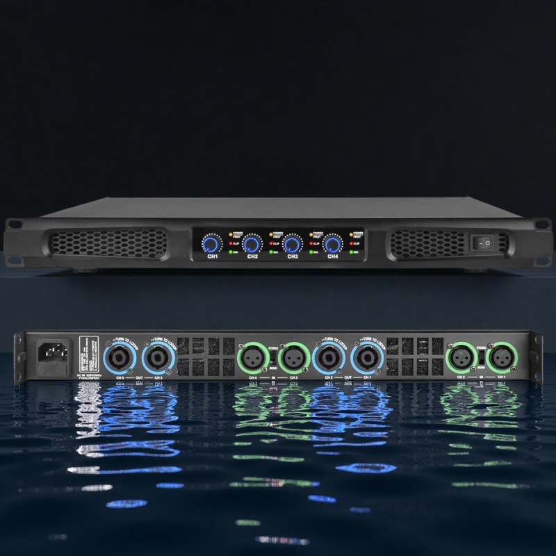 Professional 4-Channel Power Amplifier - 8500W Peak 3200W Total RMS 8Ω 1U Rack Mount Amp for Live Concert KTV Lounge Conference Hall Bar Sound System