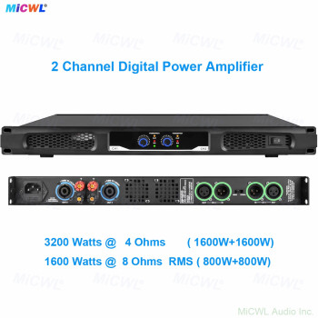 MiCWL CA6200 2-Channel Digital Power Amplifier 1300W×2@8Ω 3200W×2@4Ω Metal 1U Rack Mount for Concert Hall Stage Performance