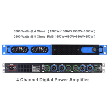 MiCWL Blue 5200W Digital Power Amplifier 4 Channel 5200 Watts Speaker PreAMPs AMP D6400