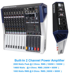 MiCWL PH08 2000W Power Mixer Amplifier 8 Channel Sound Mixing Console 48V Bluetooth Wireless Microphone Input