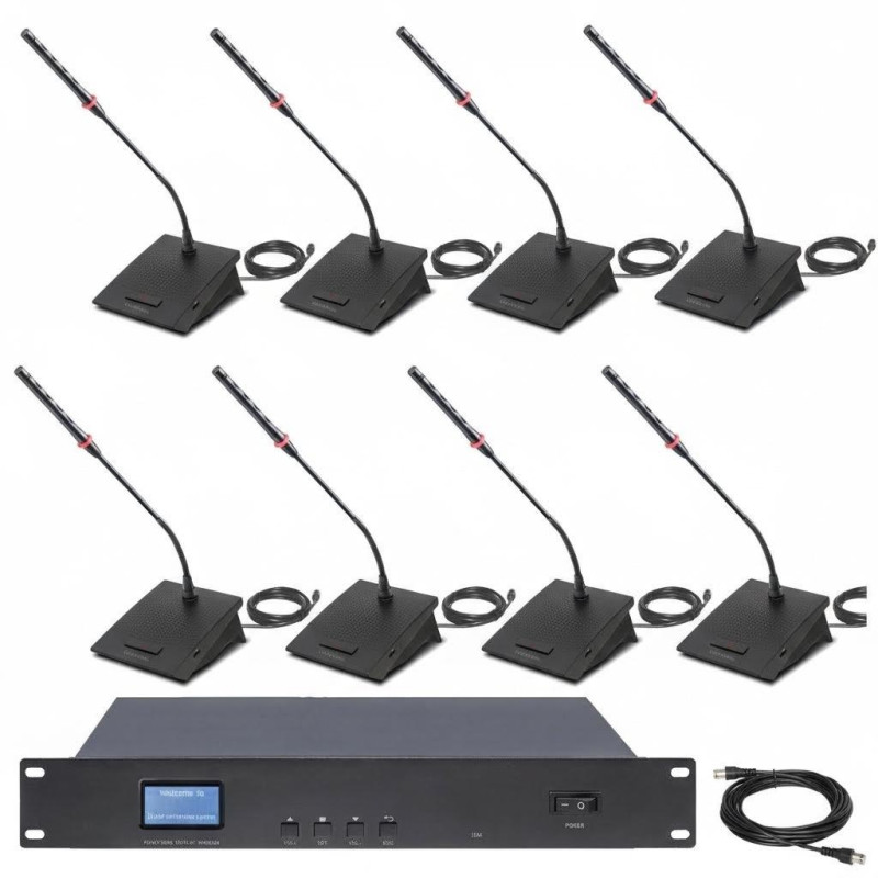 CCS 900 Ultra 1U Rack Mount Conference System – LCD Display Host + Gooseneck Mics w/ Built-in Speakers | 10/16/20/30 Mic Configurations for Boardrooms, Training Centers, Large Seminars