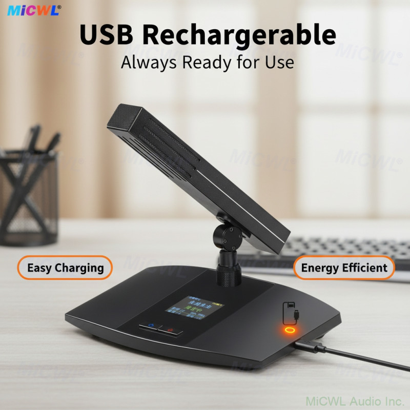 MiCWL A105 Rechargeable Table Digital Wireless Conference Microphone System High Sensitivity Square Tube USB Charging for Meeting Room Court Press Conference