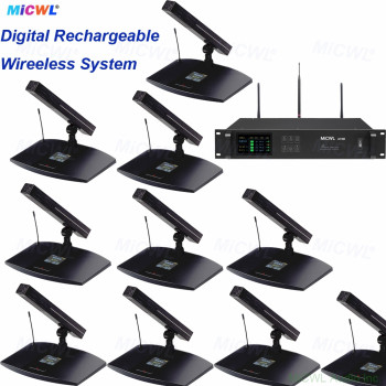 MiCWL A105 11 Desktop Rechargeable Wireless Conference Microphone System 360° High-Sensitivity 11pcs Desktop Mic with USB-C Charging for Press Conferences, Boardrooms & Government Meetings