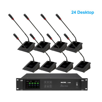24-Unit Wireless Digital Conference System with Chairman & Delegate Units - 200m Range, Noise Cancellation, Priority Control