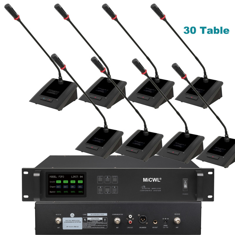 Digital Wireless Conference System with Chairman Priority - 30 Gooseneck Mics, LCD Display, Long Range MiCWL A116