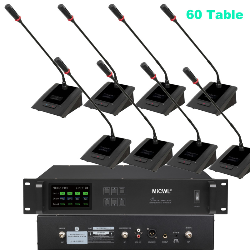 MiCWL Digital Wireless Conference System - 60 Gooseneck Microphones with President Chairman Unit Priority Function -Wireless Meeting System