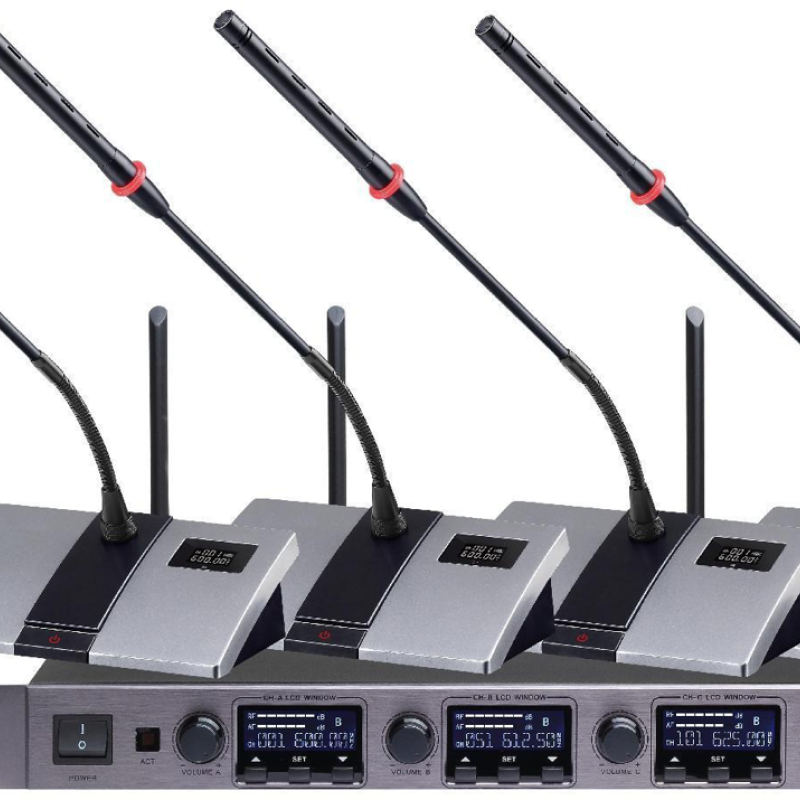 4 Channel Wireless Microphone System Handheld, Lavalier, Headset & Desktop Mics Digital Audio for Stage, Karaoke & Conference MiCWL D700