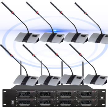 MiCWL D800 8-Channel Digital Wireless Conference Microphone System UHF Gooseneck Mics with AES Encryption for Press Conferences Boardrooms Government Meetings