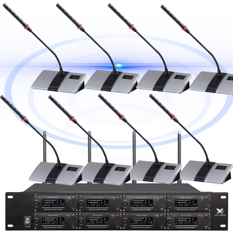 MiCWL D800 8-Channel Digital Wireless Conference Microphone System UHF Gooseneck Mics with AES Encryption for Press Conferences Boardrooms Government Meetings
