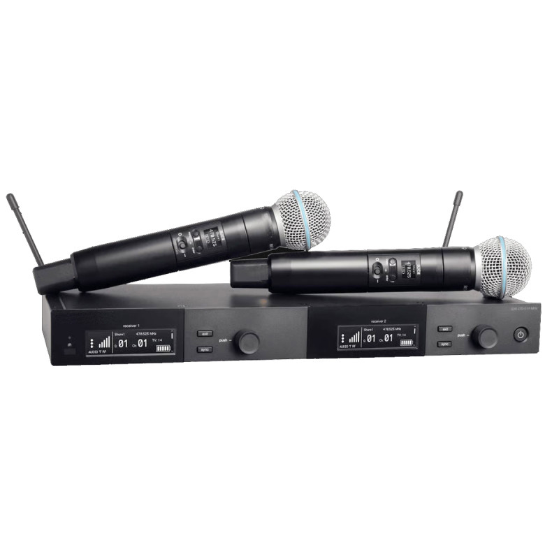 Professional SLXD24D Dual Wireless System - 2x SLXD2 Handheld Transmitters with Beta58 Super cardioid Capsules, High-End Stage Performance Mics