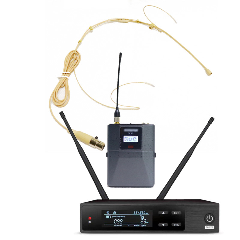 QLXD14 100 Channel Wireless Microphone System Beige Headset Mic QLXD4 Receiver QLXD1 BodyPack QLXD14 100 Channel Wireless Microphone System Beige Headset Mic QLXD4 Receiver QLXD1 BodyPack