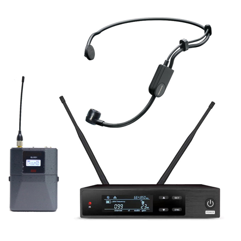 QLXD-PGA-31 100 Channels Digital Wireless System QLXD4 Receiver + QLXD1 Bodypack + PGA31 Head-Worn Mic - Professional Audio for Conference & Performance