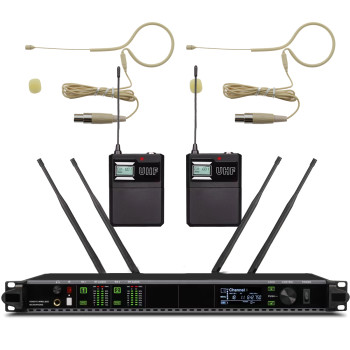 AD4D LED Wireless Microphone System with MX153 2 Beige Earset HeadMic ADX1 BeltPack AD4D LED Wireless Microphone System with MX153 2 Beige Earset HeadMic ADX1 BeltPack