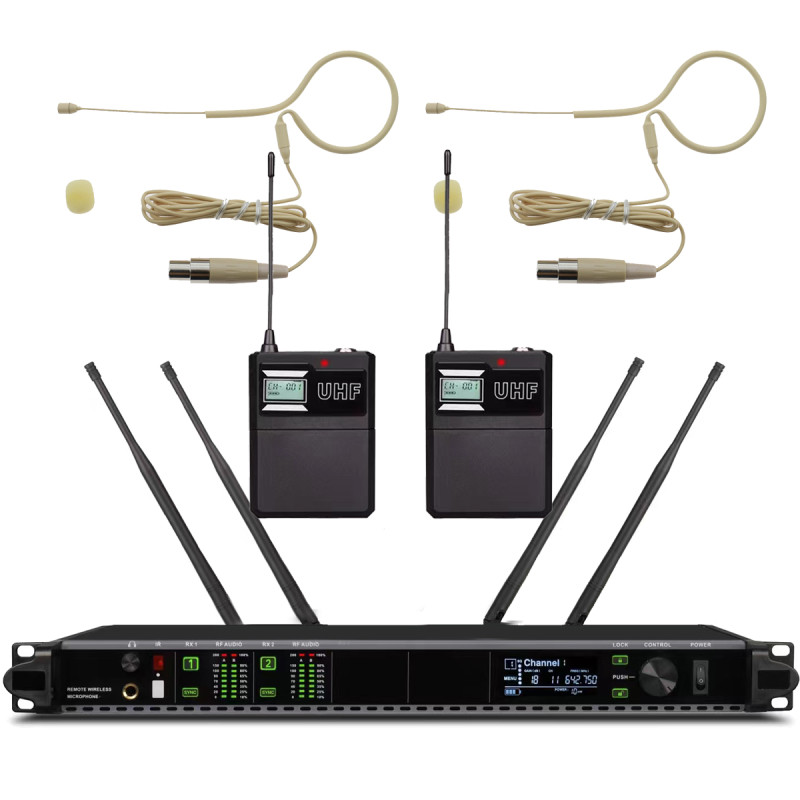 AD4D LED Wireless Microphone System with MX153 2 Beige Earset HeadMic ADX1 BeltPack AD4D LED Wireless Microphone System with MX153 2 Beige Earset HeadMic ADX1 BeltPack
