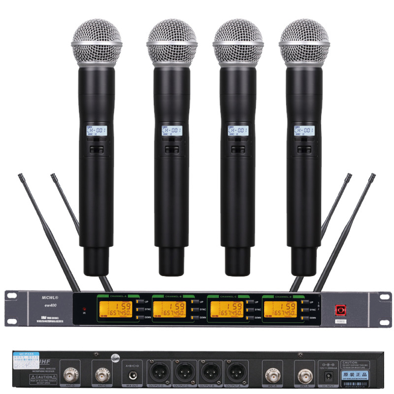 MiCWL ew400 400 Channel 4 SM58 Handheld Wireless Microphone System Stage DJ Karaoke Singing LED Receiver MiCWL ew400 400 Channel 4 SM58 Handheld Wireless Microphone System Stage DJ Karaoke Singing LED Receiver