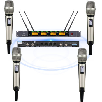 ULXD4Q 4-Channel Digital Wireless Microphone System with 4 SKM9000 Handheld Transmitters KSM9 Capsules 24-bit Audio Encryption Low Latency for Stage Church School Karaoke DJ Live Streaming