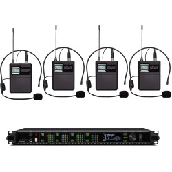AD4Q Wireless Headset Microphone System - 4 Channel Digital UHF HeadWorn Microphones with LED Display for Stage, Teaching, Performance