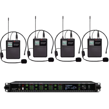 AD4Q Wireless Headset Microphone System - 4 Channel Digital UHF HeadWorn Microphones with LED Display for Stage, Teaching, Performance