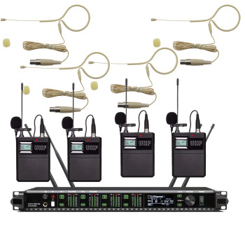 AD4Q 4-Channel Digital Wireless Microphone System - 4x Beige Omnidirectional Headset Mics, Lightweight Set for Singing, Theater, Church
