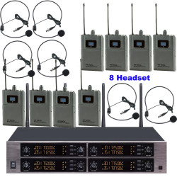 MiCWL D3900 8-Channel Digital UHF Wireless Microphone System 8 Headset 8 Lavalier Mics 8x50 Freq Groups (400+ Channels) Encrypted Audio for Stage Church School Karaoke DJ Live Streaming
