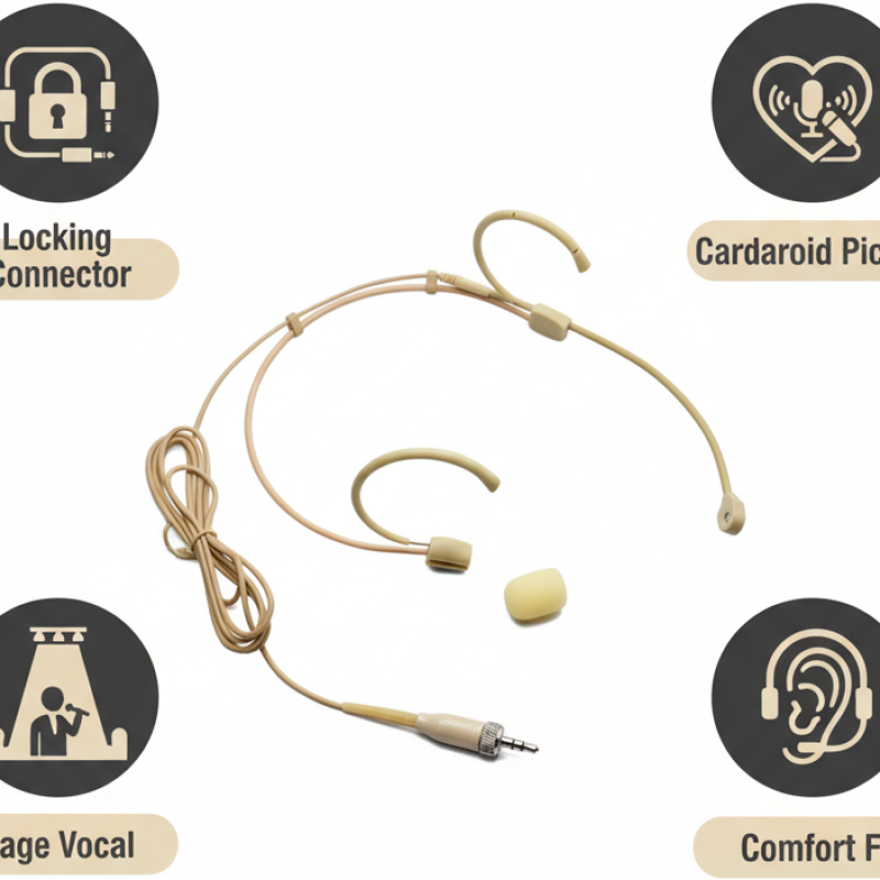 DH50 Cardioid Headset Microphone Boom For Shure Sennheiser AKG Wireless Bodypack Transmitters TA4F TA3F 3.5mm Locking Connector Stage Vocal Mic